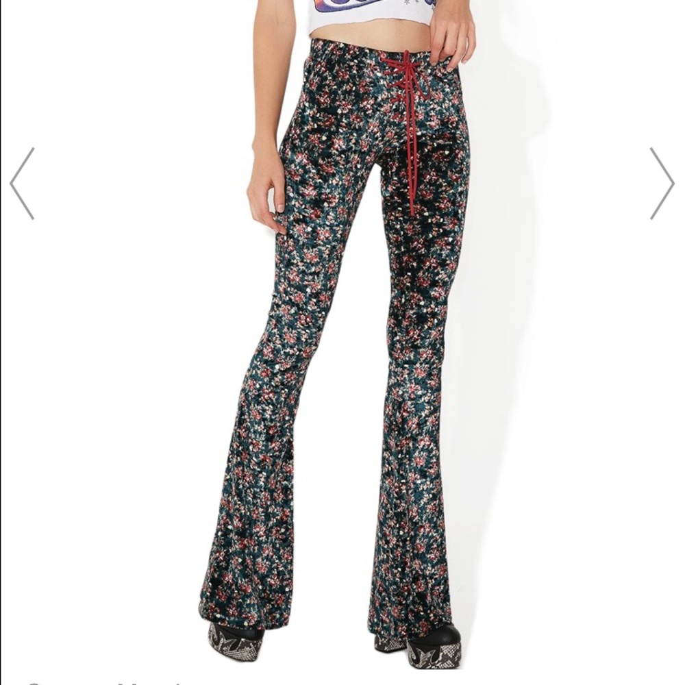Current mood floral velvet bell bottoms